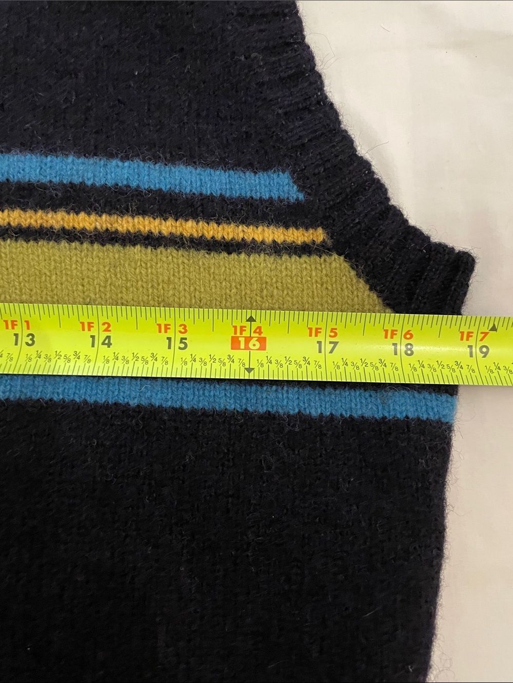 Vintage M.Y. Sportswear Wool Sweater Vest Womens Large Navy Blue Lime Striped - Picture 7 of 10